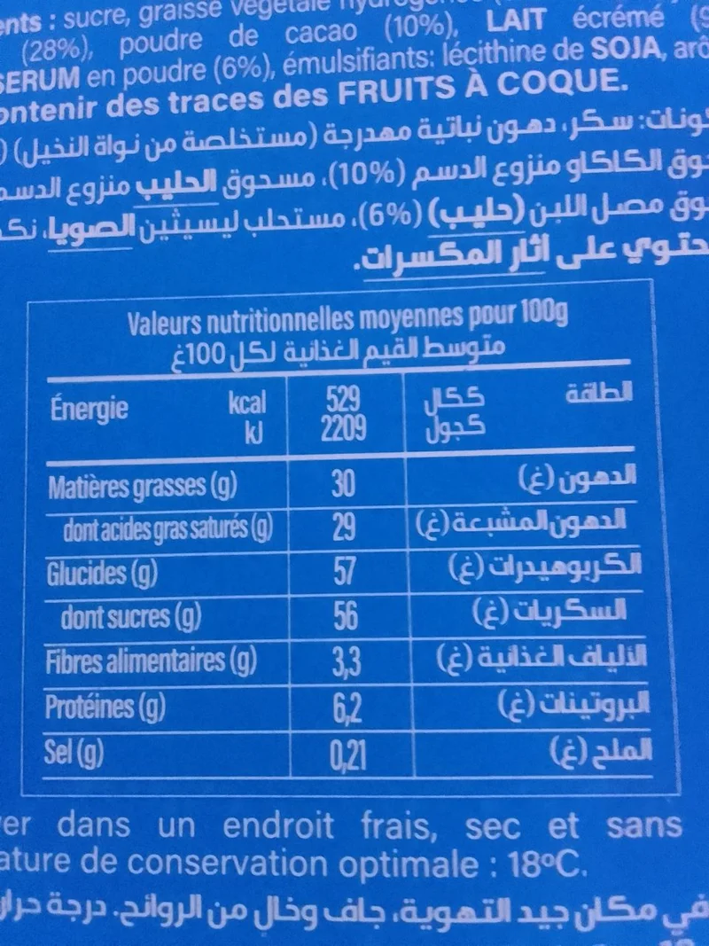 Tableau nutritionnel