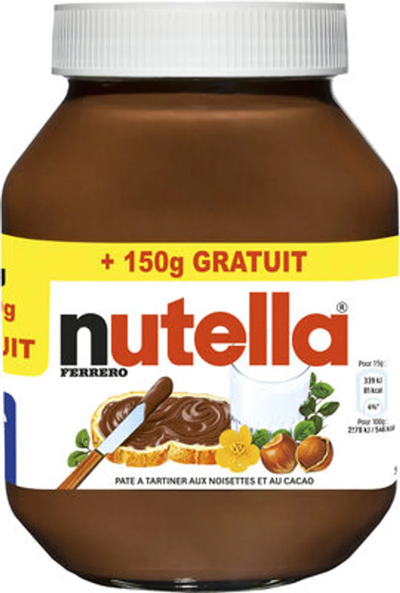 Nutella pate a tartiner noisettes-cacao t.825 150g gratuit pot de 975 gr